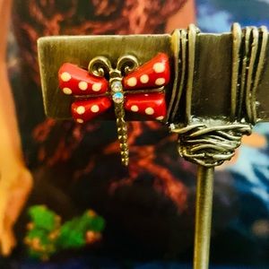 Betsey Johnson red dragon fly earring stud